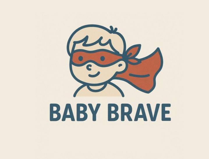 Логотип BabyBrave — ребёнок в маске и плаще супергероя